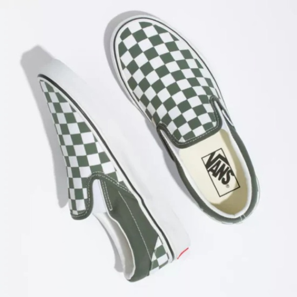 Vans Olive and White Checkered Slip-Ons - Picture 2 of 9